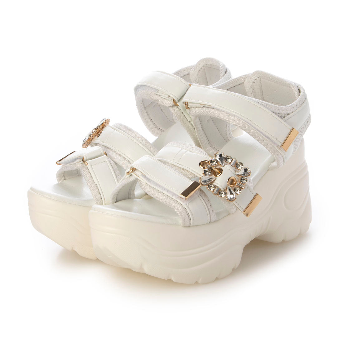 シューズインクローゼット Shoes in Closet -シュークロ- 超軽量厚底 スタイルアップソール  ビジューバックル スポーツサンダル 5989 （ホワイト） ホワイト