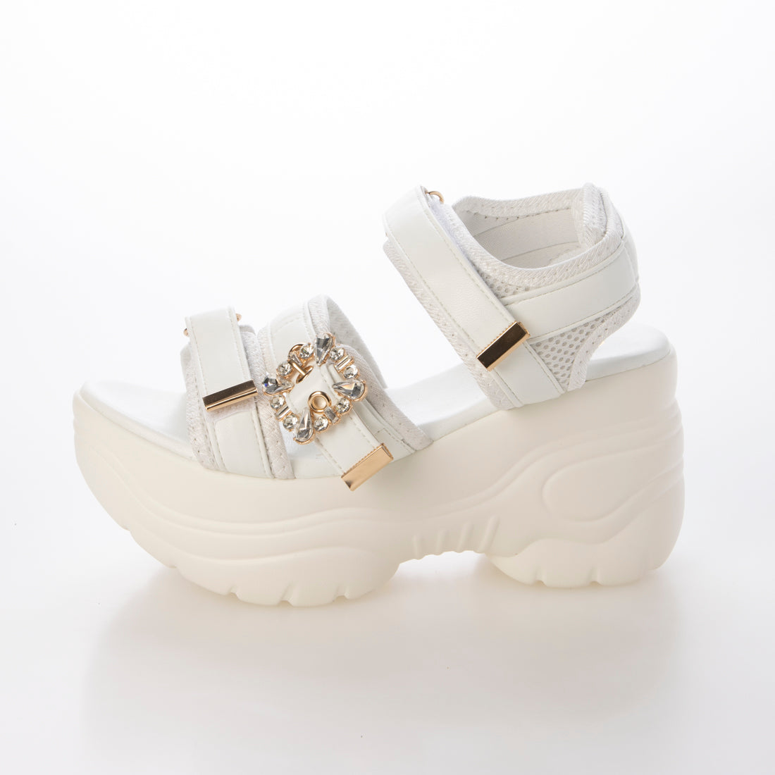 シューズインクローゼット Shoes in Closet -シュークロ- 超軽量厚底 スタイルアップソール  ビジューバックル スポーツサンダル 5989 （ホワイト） ホワイト