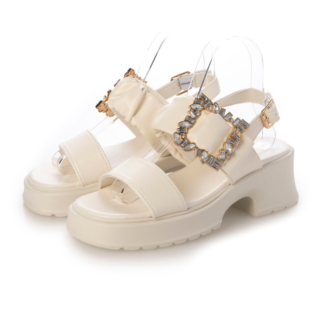 シューズインクローゼット Shoes in Closet -シュークロ- 厚底 ビジューバックル ヒールアップソール サンダル 5923 （ベージュ） ベージュ
