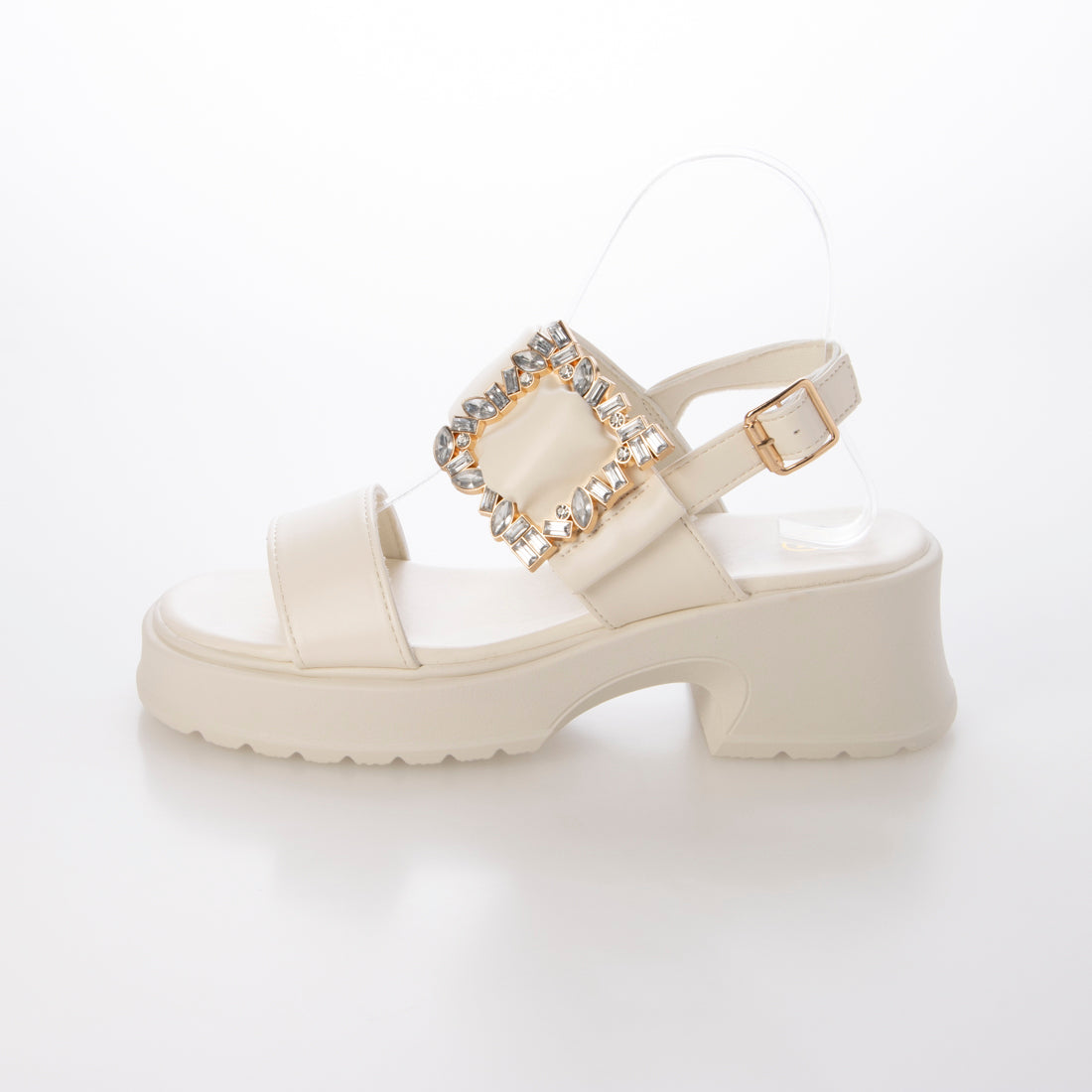 シューズインクローゼット Shoes in Closet -シュークロ- 厚底 ビジューバックル ヒールアップソール サンダル 5923 （ベージュ） ベージュ