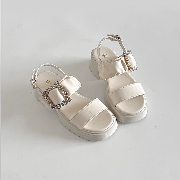 シューズインクローゼット Shoes in Closet -シュークロ- 厚底 ビジューバックル ヒールアップソール サンダル 5923 （ベージュ） ベージュ