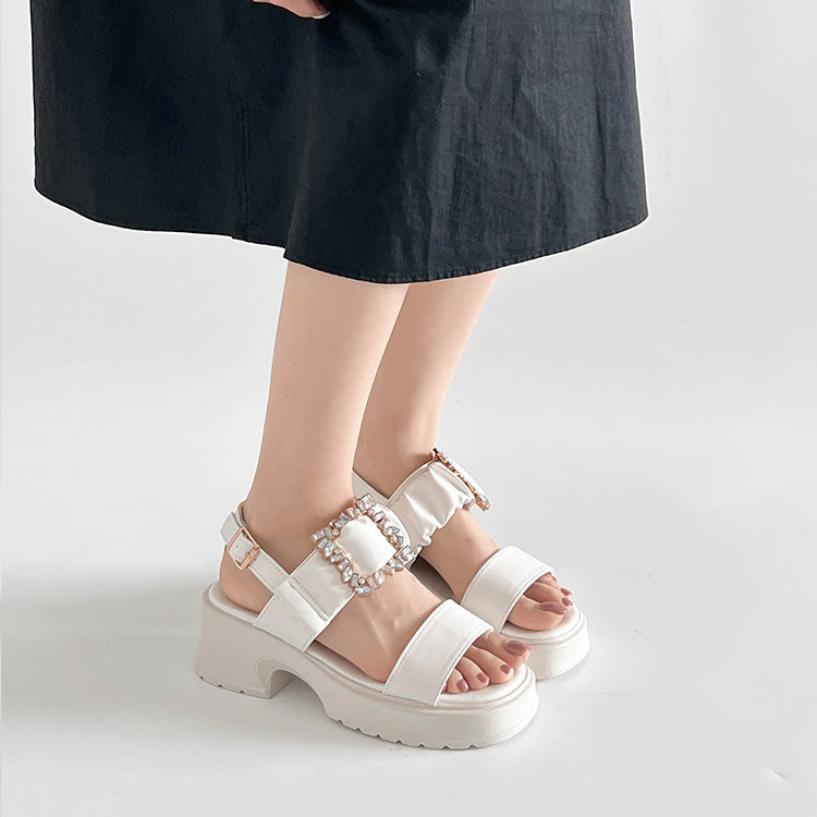 シューズインクローゼット Shoes in Closet -シュークロ- 厚底 ビジューバックル ヒールアップソール サンダル 5923 （ホワイト） ホワイト
