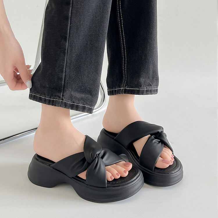シューズインクローゼット Shoes in Closet -シュークロ- 超軽量厚底 サイド クロスベルト やわらか ミュール サンダル 5995 （ブラック/ブラック） ブラック/ブラック