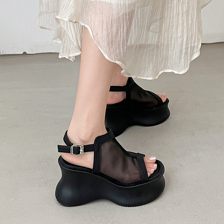 シューズインクローゼット Shoes in Closet -シュークロ- 軽量厚底 変型プラットフォーム やわらか バック ストラップ サンダル 581 （ブラック/レース） ブラック/レース