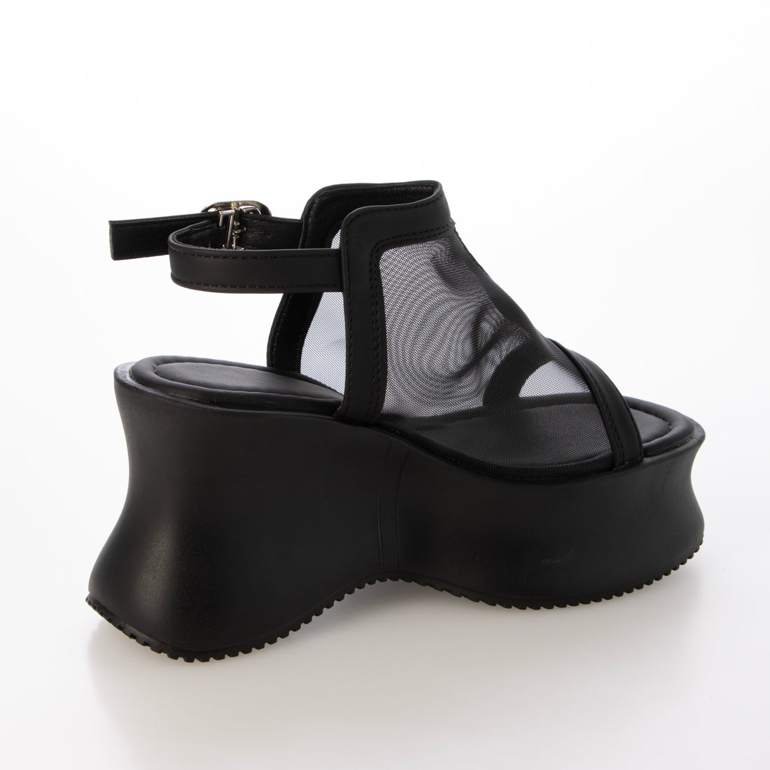 シューズインクローゼット Shoes in Closet -シュークロ- 軽量厚底 変型プラットフォーム やわらか バック ストラップ サンダル 581 （ブラック/レース） ブラック/レース