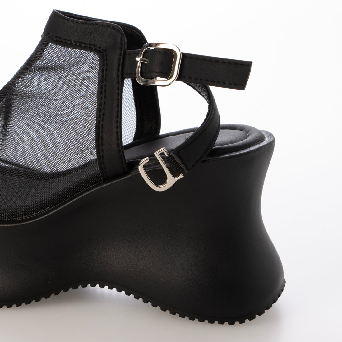 シューズインクローゼット Shoes in Closet -シュークロ- 軽量厚底 変型プラットフォーム やわらか バック ストラップ サンダル 581 （ブラック/レース） ブラック/レース