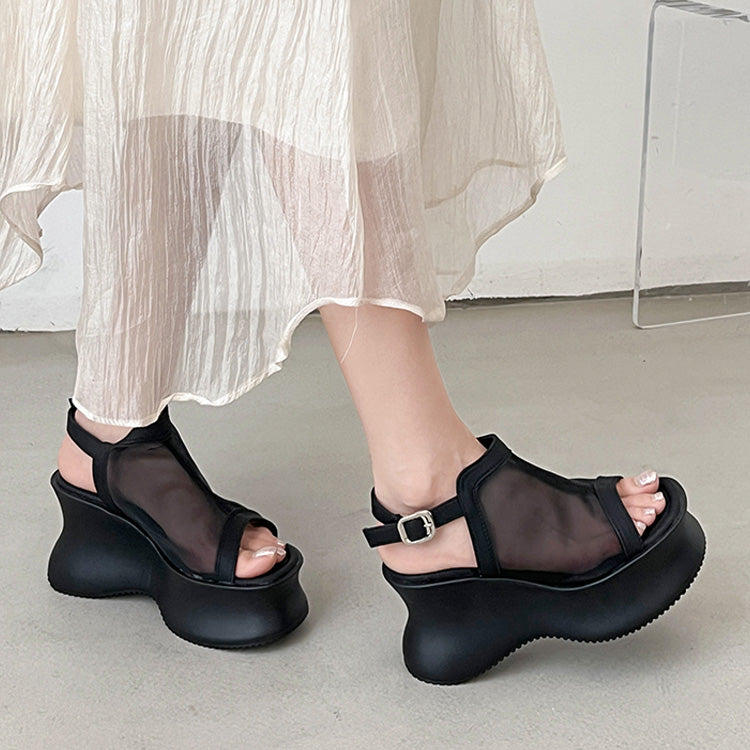 シューズインクローゼット Shoes in Closet -シュークロ- 軽量厚底 変型プラットフォーム やわらか バック ストラップ サンダル 581 （ブラック/レース） ブラック/レース
