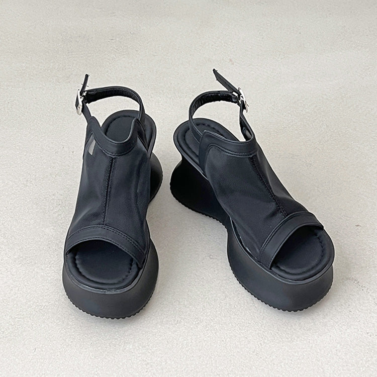 シューズインクローゼット Shoes in Closet -シュークロ- 軽量厚底 変型プラットフォーム やわらか バック ストラップ サンダル 581 （ブラック/レース） ブラック/レース