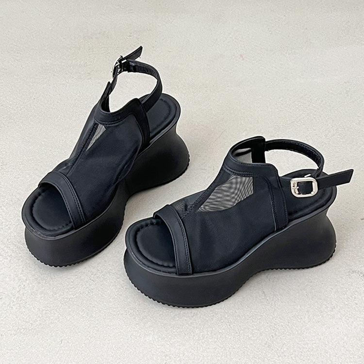 シューズインクローゼット Shoes in Closet -シュークロ- 軽量厚底 変型プラットフォーム やわらか バック ストラップ サンダル 581 （ブラック/レース） ブラック/レース