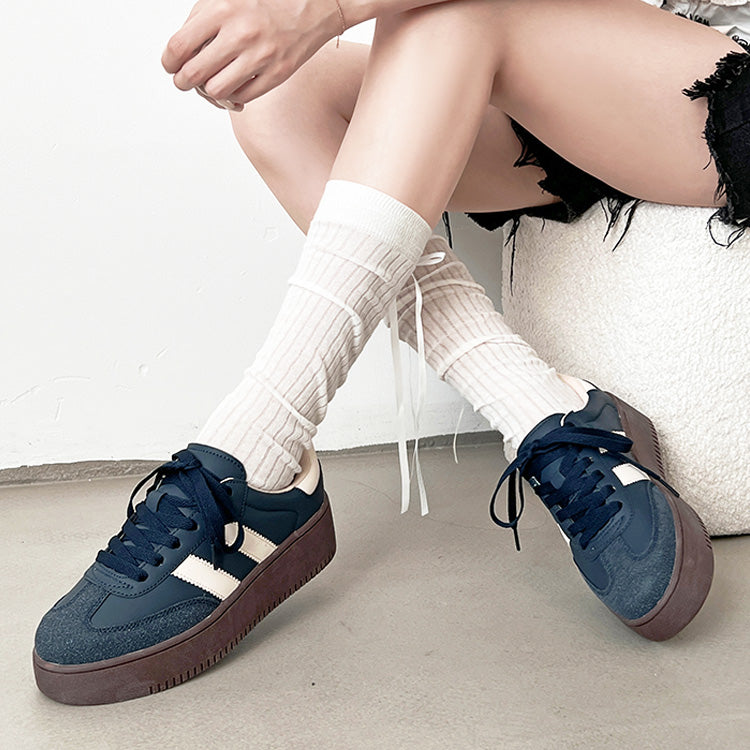 シューズインクローゼット Shoes in Closet -シュークロ- 軽量厚底 ベーシック ダブルライン スニーカー 2448 （ネイビー） ネイビー