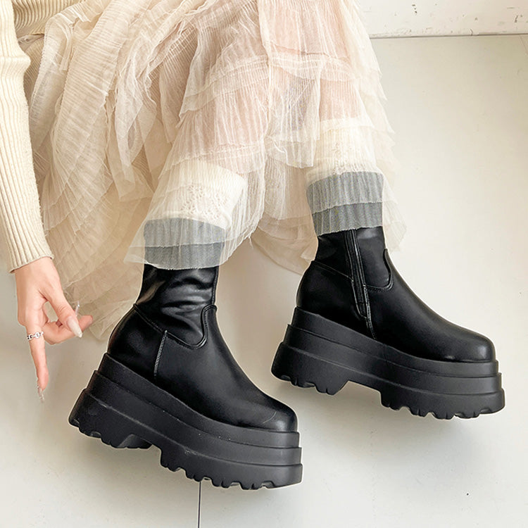 シューズインクローゼット Shoes in Closet -シュークロ- 厚底トリプルソール ストレッチ フィット ショートブーツ 2896 （ブラック） ブラック