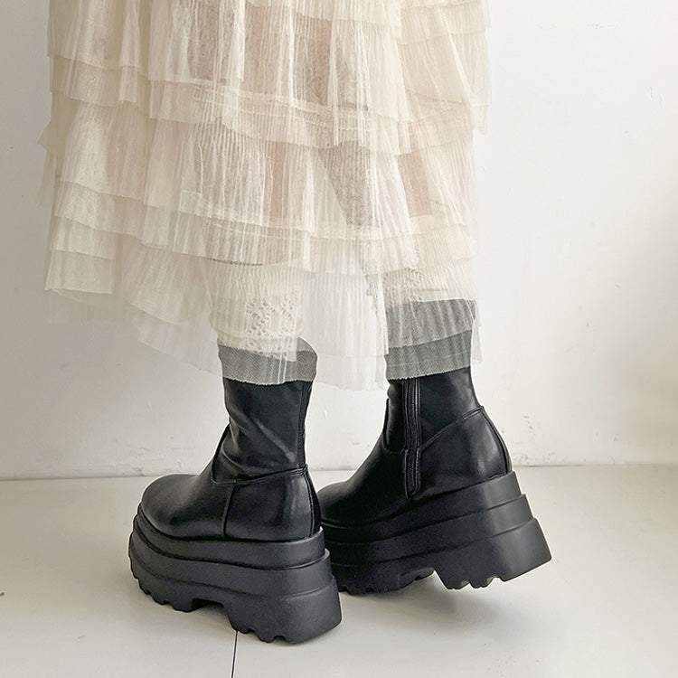 シューズインクローゼット Shoes in Closet -シュークロ- 厚底トリプルソール ストレッチ フィット ショートブーツ 2896 （ブラック） ブラック