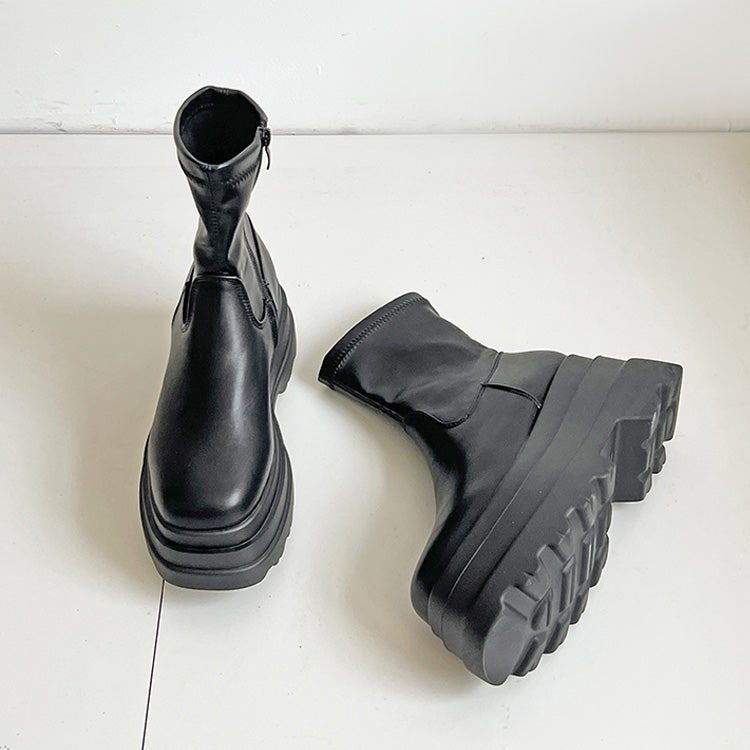 シューズインクローゼット Shoes in Closet -シュークロ- 厚底トリプルソール ストレッチ フィット ショートブーツ 2896 （ブラック） ブラック