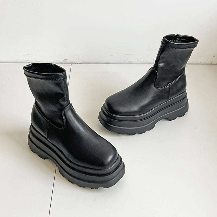 シューズインクローゼット Shoes in Closet -シュークロ- 厚底トリプルソール ストレッチ フィット ショートブーツ 2896 （ブラック） ブラック