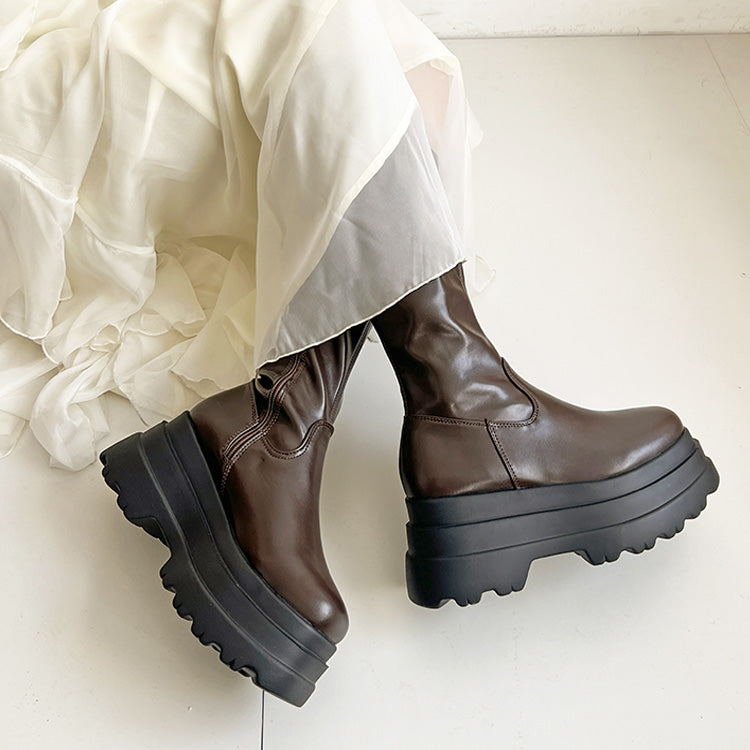 シューズインクローゼット Shoes in Closet -シュークロ- 厚底トリプルソール ストレッチ フィット ロング ブーツ 2895 （ダークブラウン/スムース） ダークブラウン/スムース