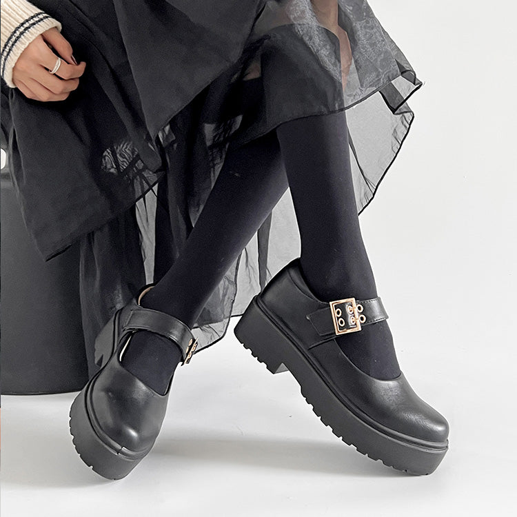 シューズインクローゼット Shoes in Closet -シュークロ- 軽量厚底 プラットフォーム ハトメ ベルト メリージェーン 2648 （ブラック/スムース） ブラック/スムース