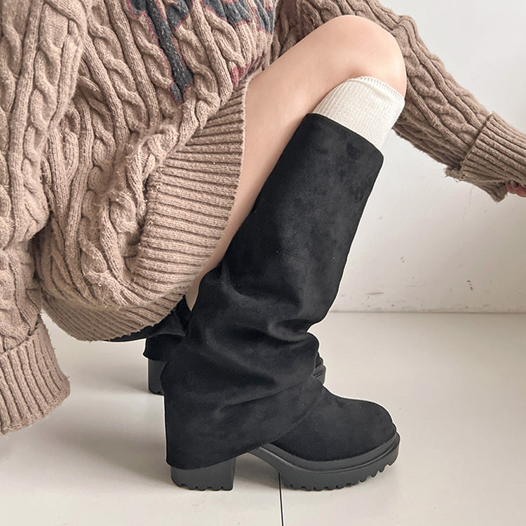 シューズインクローゼット Shoes in Closet -シュークロ- 《#防菌》厚底 ヒールアップ  消臭 ストレッチ カバー ロングブーツ 2668 （ブラック/スウェード） ブラック/スウェード