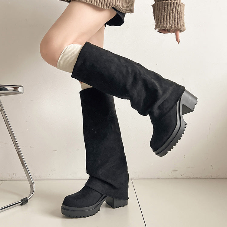 シューズインクローゼット Shoes in Closet -シュークロ- 《#防菌》厚底 ヒールアップ  消臭 ストレッチ カバー ロングブーツ 2668 （ブラック/スウェード） ブラック/スウェード
