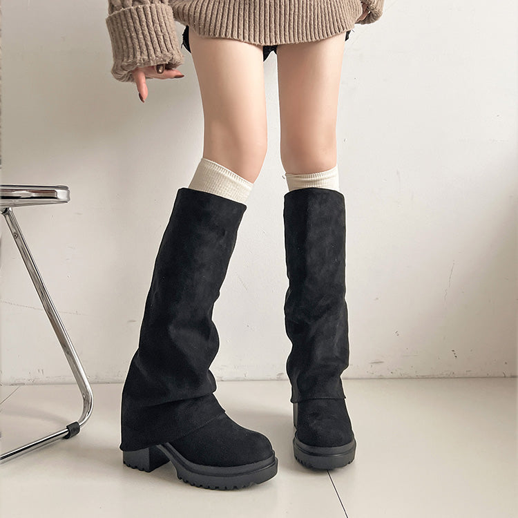 シューズインクローゼット Shoes in Closet -シュークロ- 《#防菌》厚底 ヒールアップ  消臭 ストレッチ カバー ロングブーツ 2668 （ブラック/スウェード） ブラック/スウェード