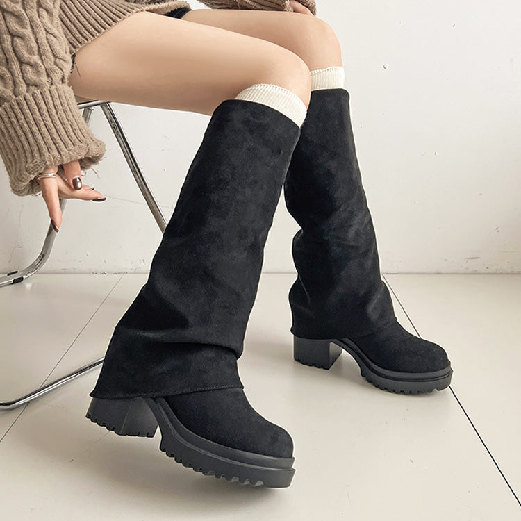 シューズインクローゼット Shoes in Closet -シュークロ- 《#防菌》厚底 ヒールアップ  消臭 ストレッチ カバー ロングブーツ 2668 （ブラック/スウェード） ブラック/スウェード