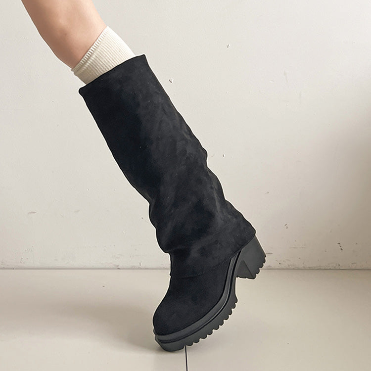シューズインクローゼット Shoes in Closet -シュークロ- 《#防菌》厚底 ヒールアップ  消臭 ストレッチ カバー ロングブーツ 2668 （ブラック/スウェード） ブラック/スウェード