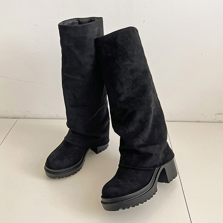 シューズインクローゼット Shoes in Closet -シュークロ- 《#防菌》厚底 ヒールアップ  消臭 ストレッチ カバー ロングブーツ 2668 （ブラック/スウェード） ブラック/スウェード