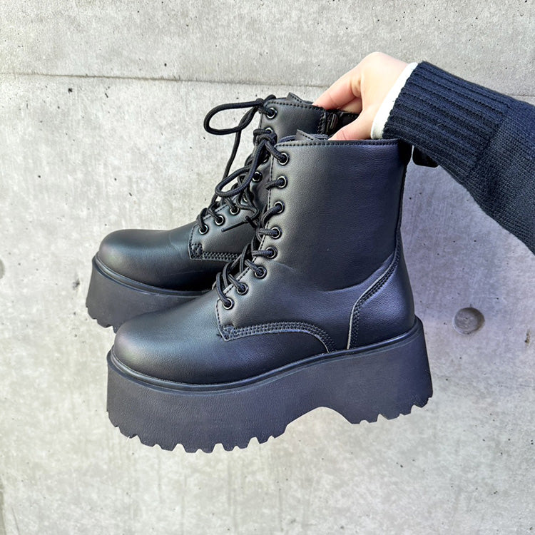 シューズインクローゼット Shoes in Closet -シュークロ- 厚底 プラットフォーム シンプル レースアップ ブーツ 2459 （ブラック） ブラック