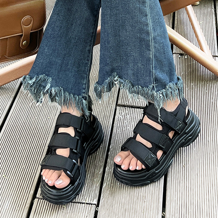 シューズインクローゼット  Shoes in Closet -シュークロ- 軽量厚底 高反発クッションソール ベルクロ スポーツサンダル 7485 （ブラック/ブラック） ブラック/ブラック