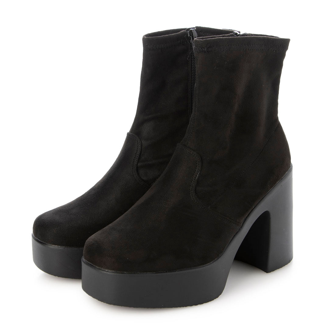 シューズインクローゼット  Shoes in Closet -シュークロ- 厚底 チャンキーヒール スタイリッシュ ショートブーツ 1847 （ブラック/スエード） ブラック/スエード