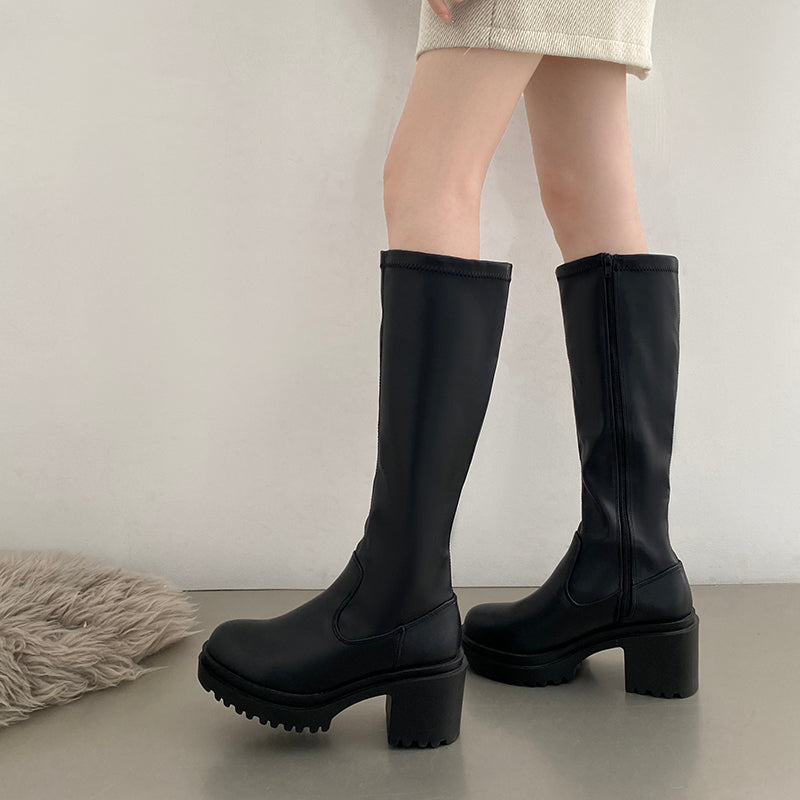 シューズインクローゼット  Shoes in Closet -シュークロ- 厚底 ヒールアップ プレーンストレッチ ロングブーツ 1879 （ブラック） ブラック