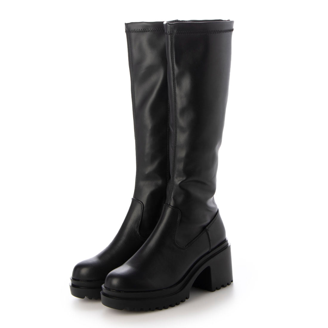シューズインクローゼット  Shoes in Closet -シュークロ- 厚底 ヒールアップ プレーンストレッチ ロングブーツ 1879 （ブラック） ブラック