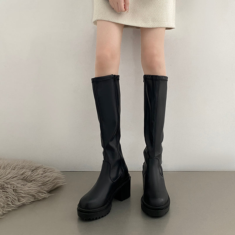 シューズインクローゼット  Shoes in Closet -シュークロ- 厚底 ヒールアップ プレーンストレッチ ロングブーツ 1879 （ブラック） ブラック