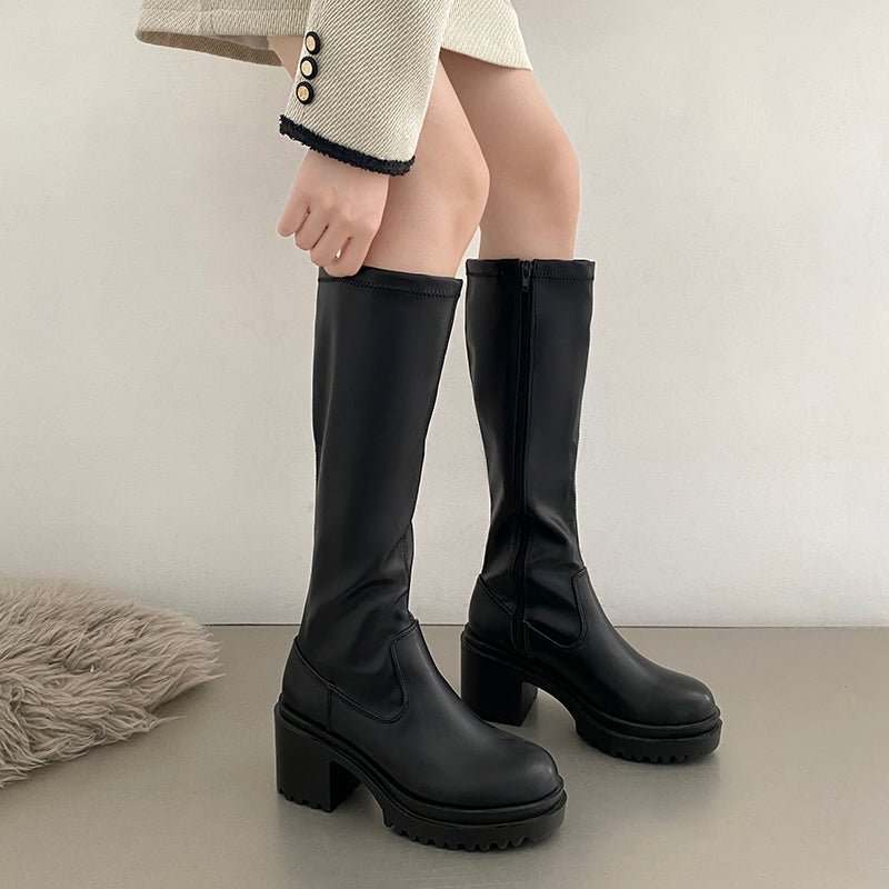 シューズインクローゼット  Shoes in Closet -シュークロ- 厚底 ヒールアップ プレーンストレッチ ロングブーツ 1879 （ブラック） ブラック