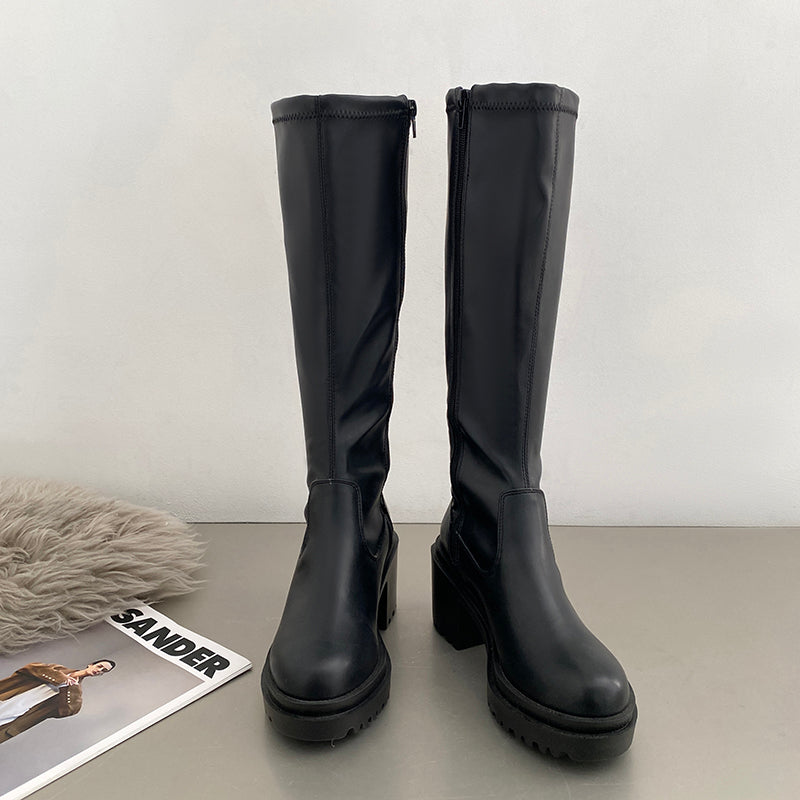 シューズインクローゼット  Shoes in Closet -シュークロ- 厚底 ヒールアップ プレーンストレッチ ロングブーツ 1879 （ブラック） ブラック