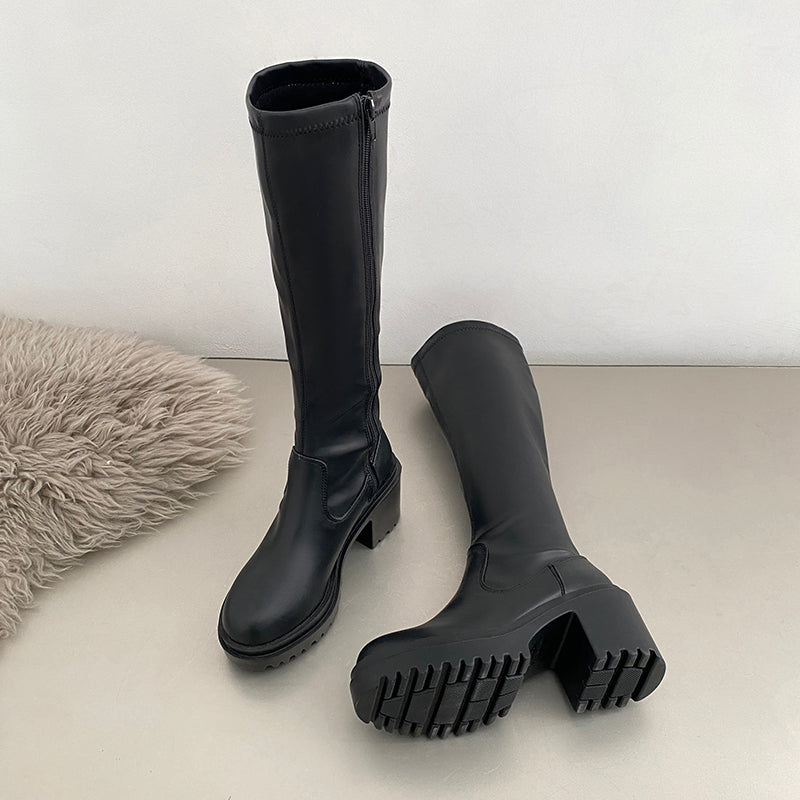 シューズインクローゼット  Shoes in Closet -シュークロ- 厚底 ヒールアップ プレーンストレッチ ロングブーツ 1879 （ブラック） ブラック