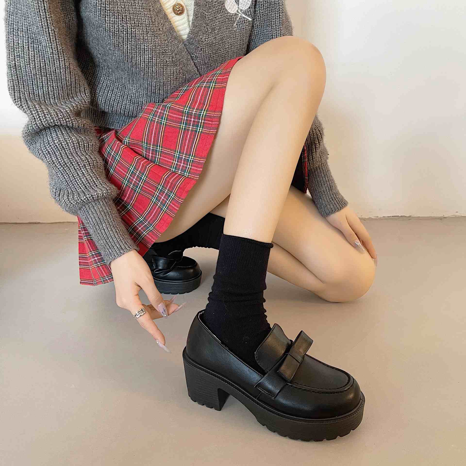 シューズインクローゼット  Shoes in Closet -シュークロ- 軽量厚底 ヒールアップ やわらか リボンローファー 6816