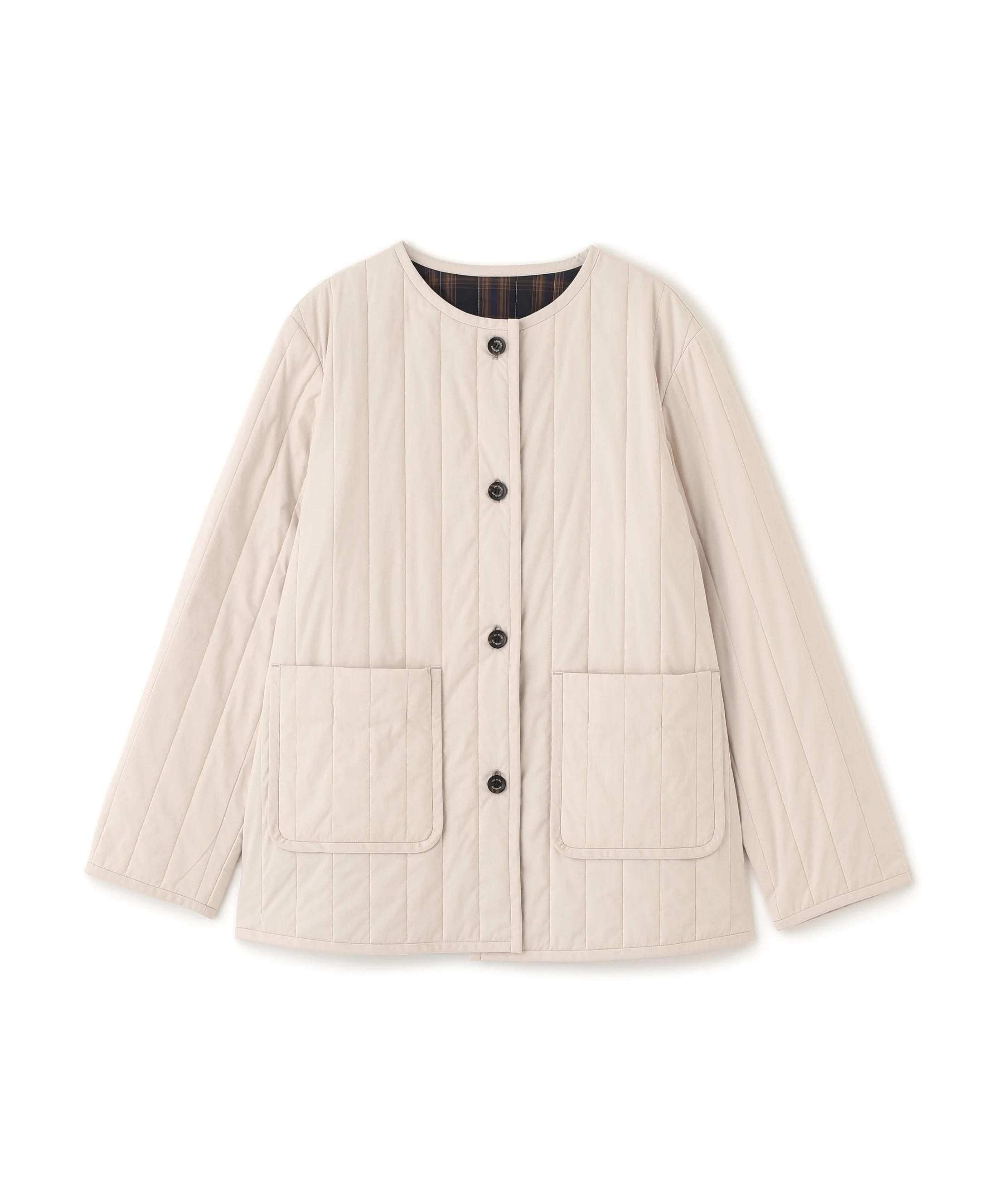 バーティカルキルティングノーカラージャケット ライトベージュ