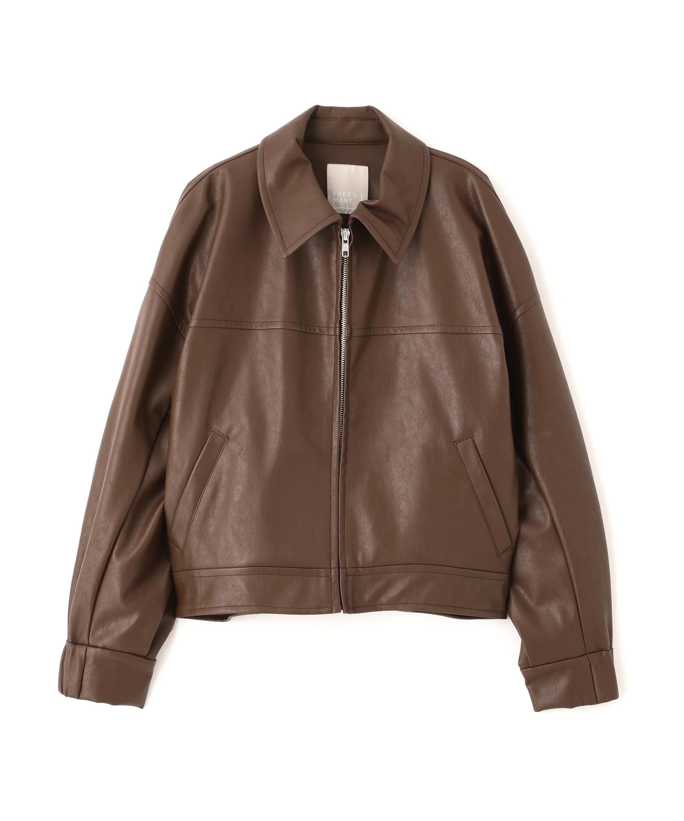 合皮ジップアップブルゾン ブラウン