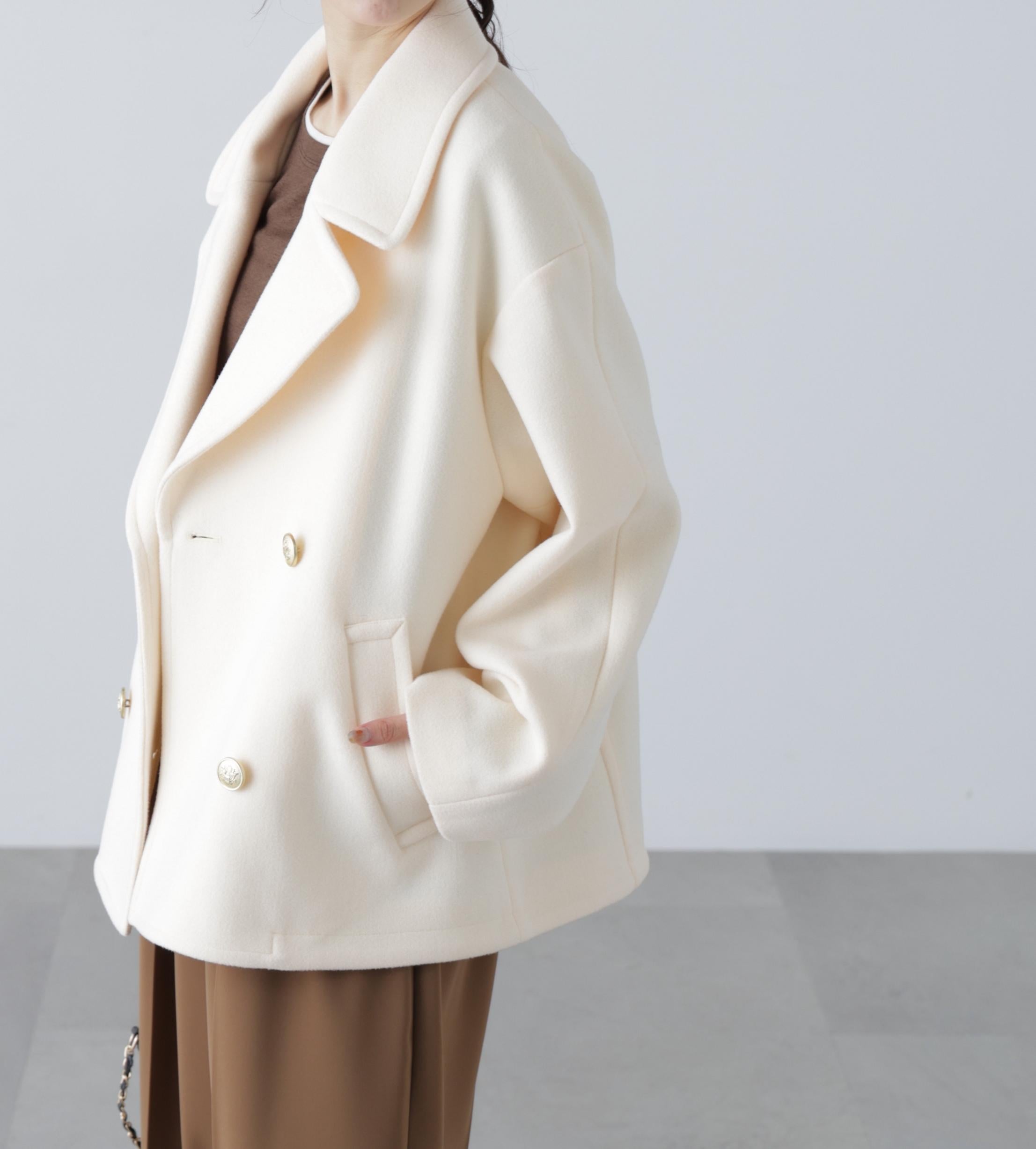 ミドル丈オーバーピーコート〈ＭＦＭ〉 アイボリー