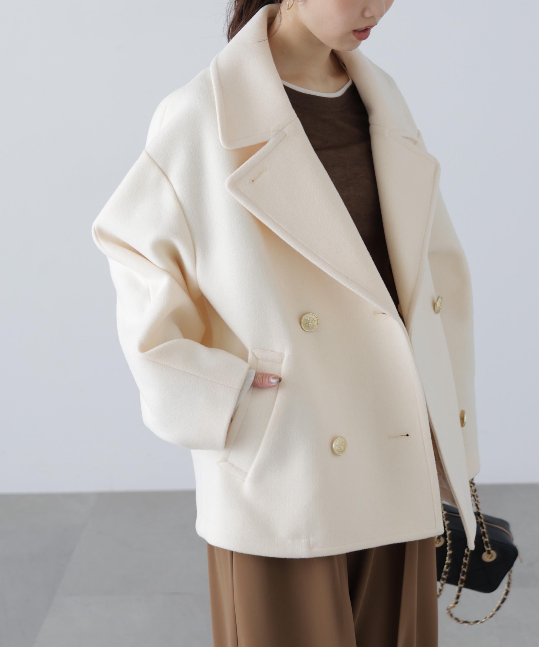 ミドル丈オーバーピーコート〈ＭＦＭ〉 アイボリー