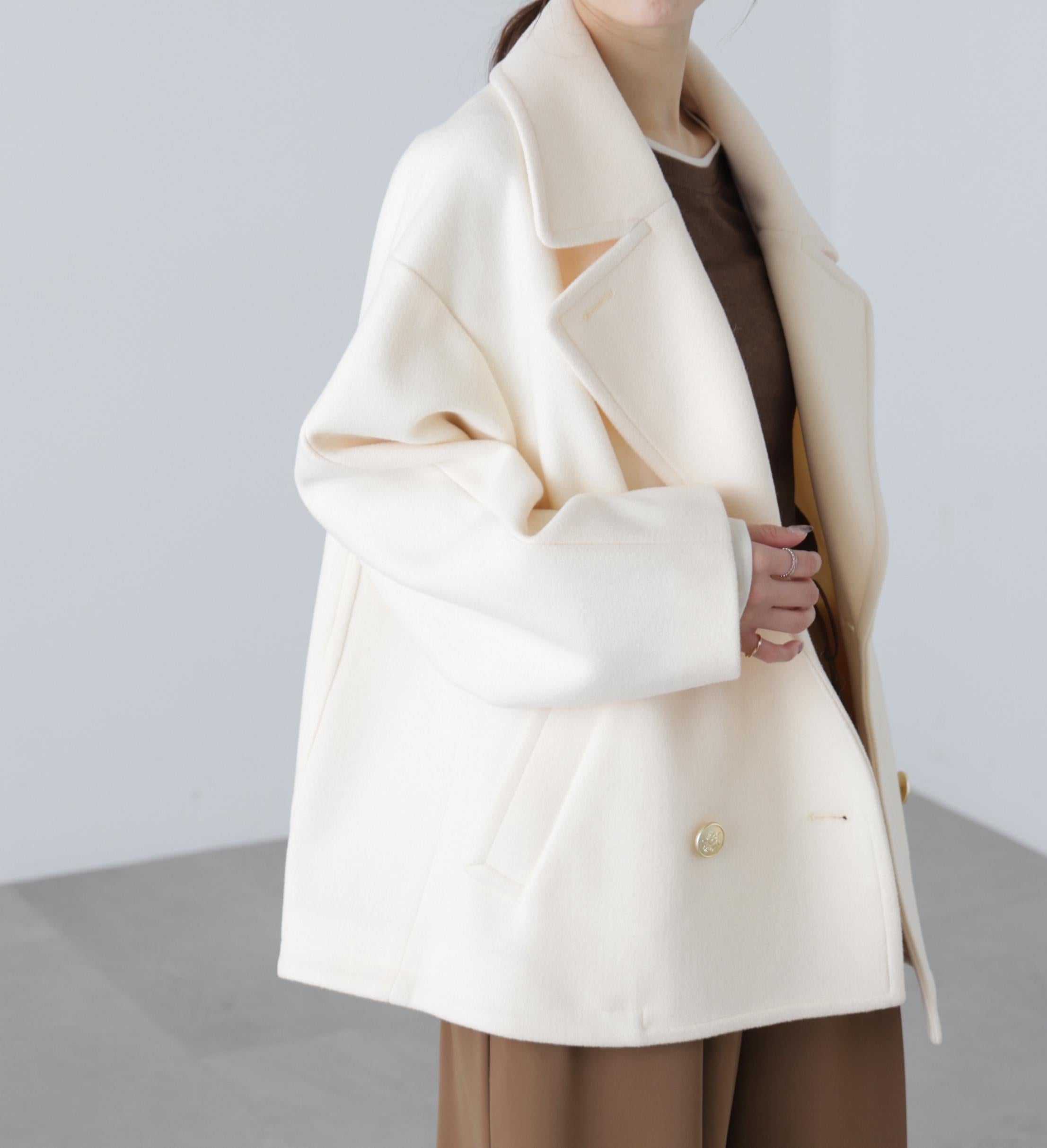 ミドル丈オーバーピーコート〈ＭＦＭ〉 アイボリー