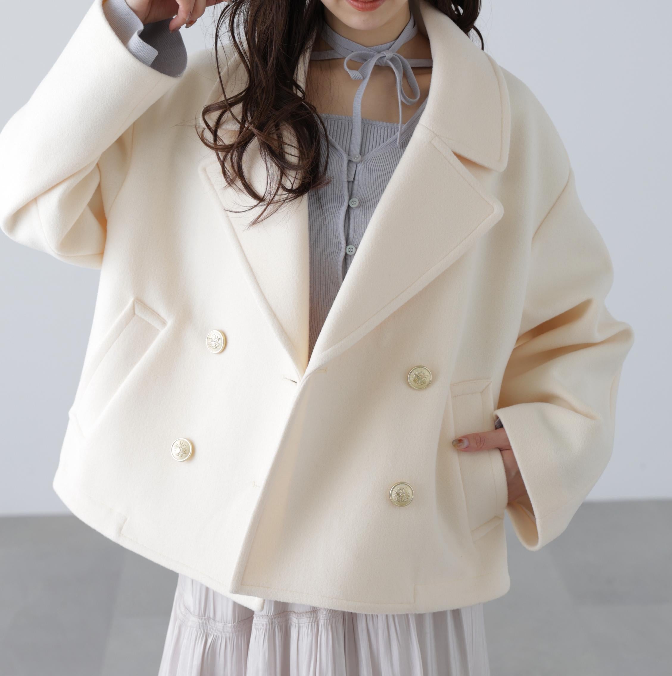 ミドル丈オーバーピーコート〈ＭＦＭ〉 アイボリー