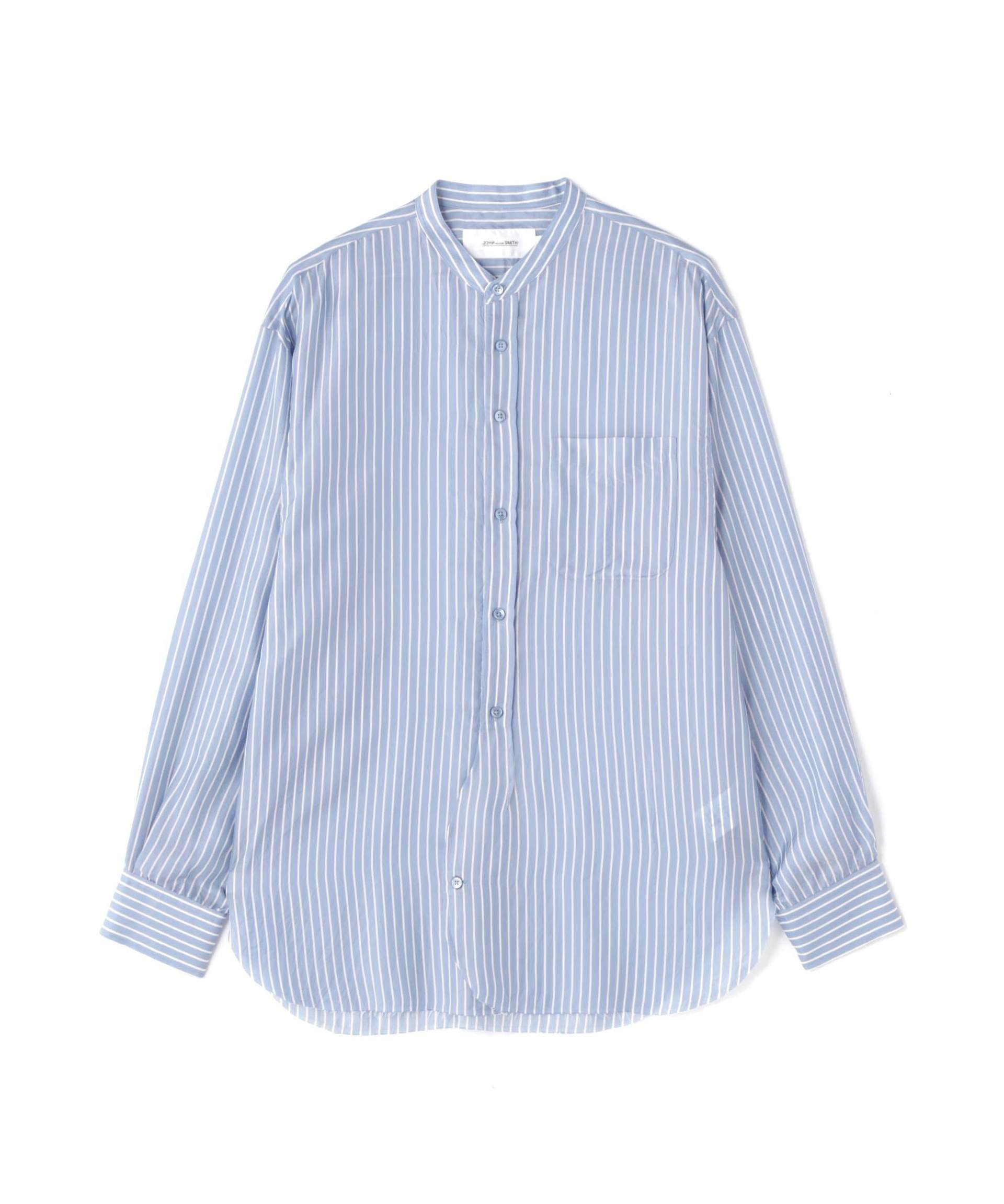 John Mason Smith <ジョンメイソンスミス WASHED CUP>O ST>IPE CLASSIC RANDED COLLA ブルー