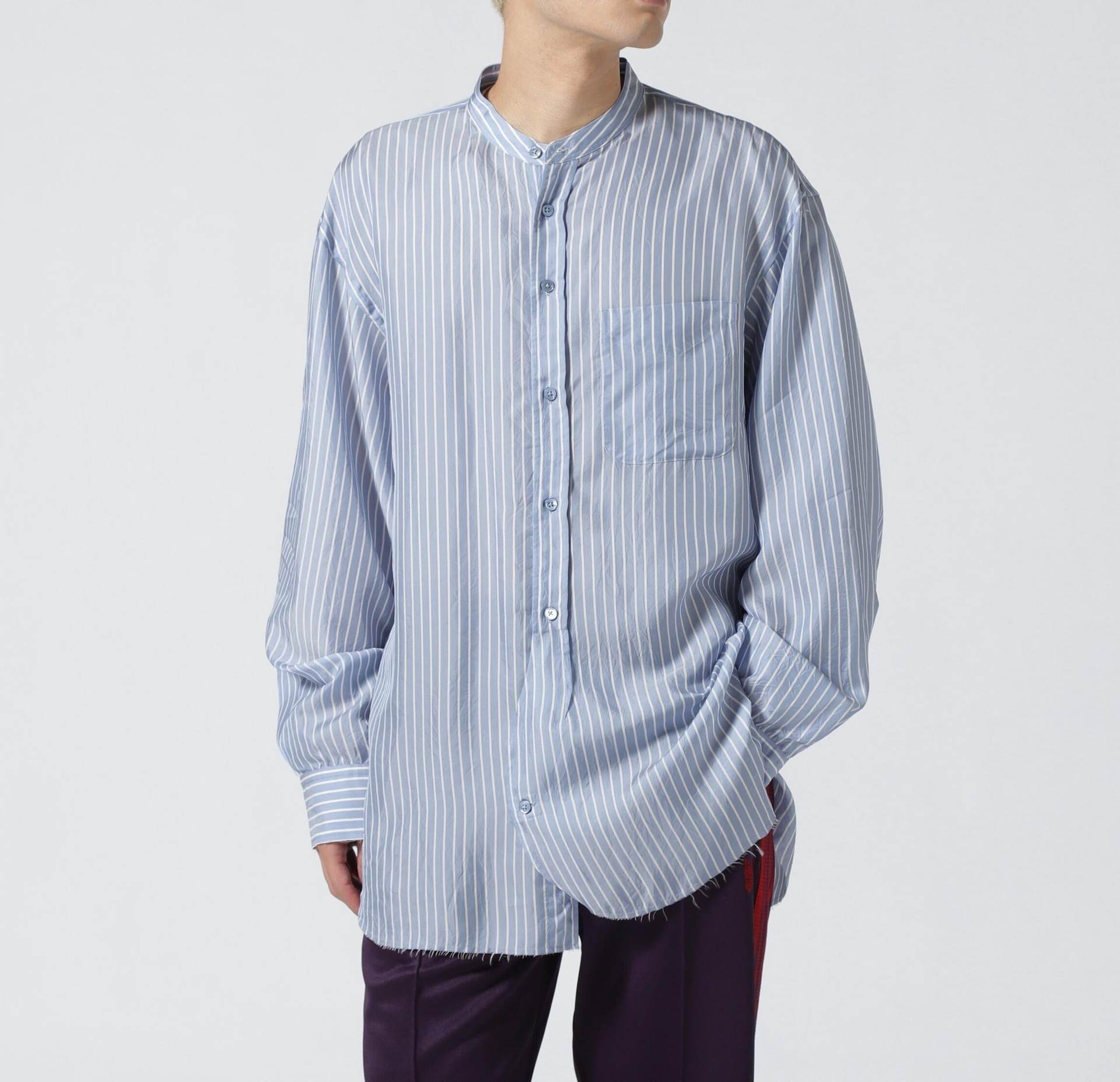 John Mason Smith <ジョンメイソンスミス WASHED CUP>O ST>IPE CLASSIC RANDED COLLA ブルー