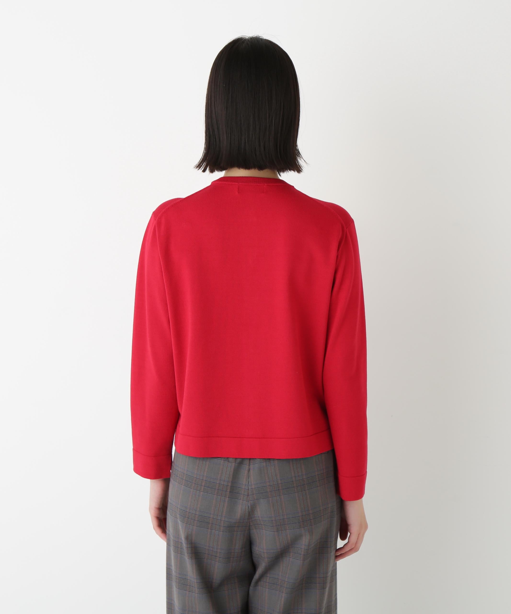 ◆レーヨン混ハイゲージクルーネックカーディガン レッド