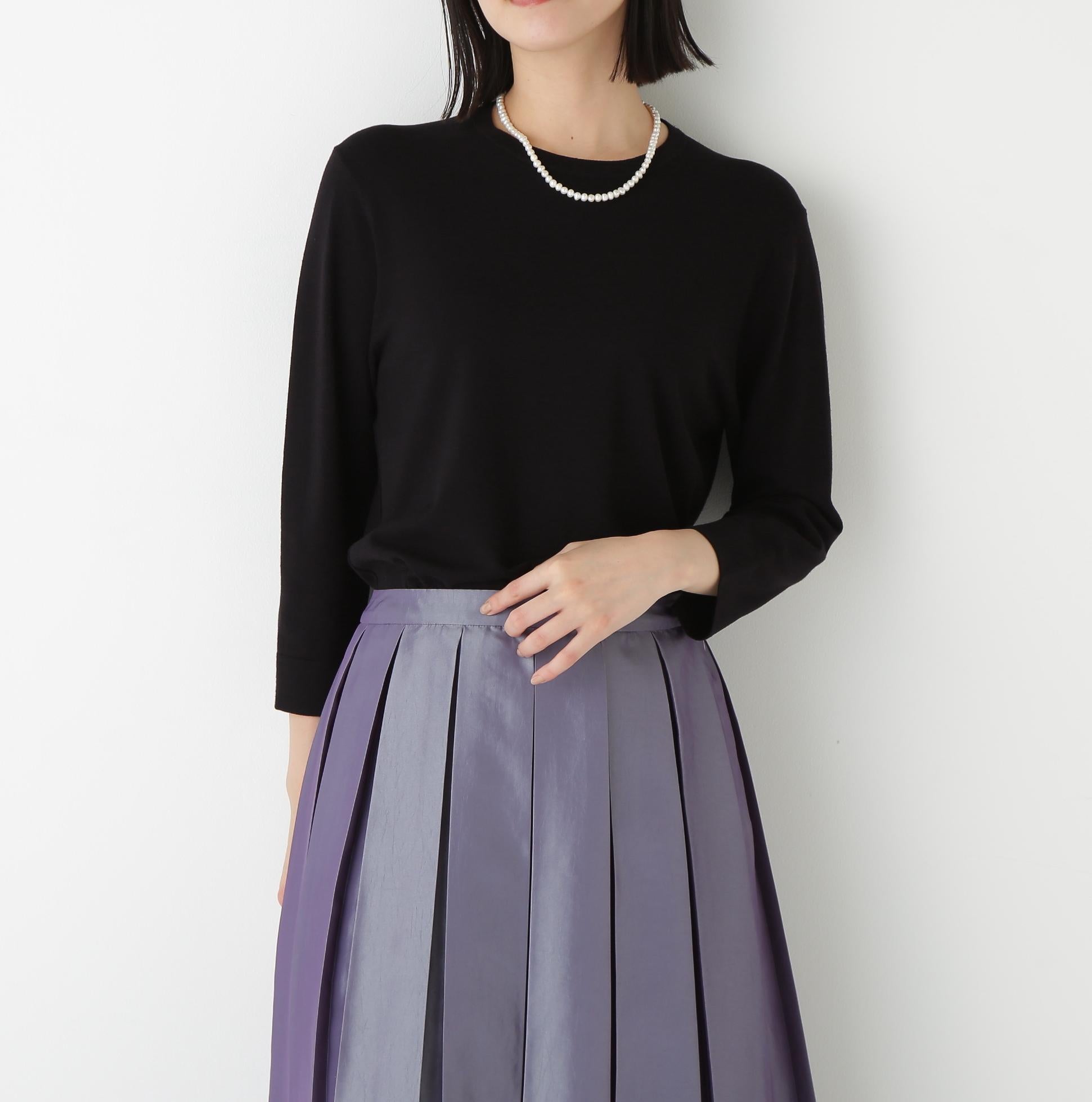 ◆レーヨン混ハイゲージクルーネックプルオーバー ブラック