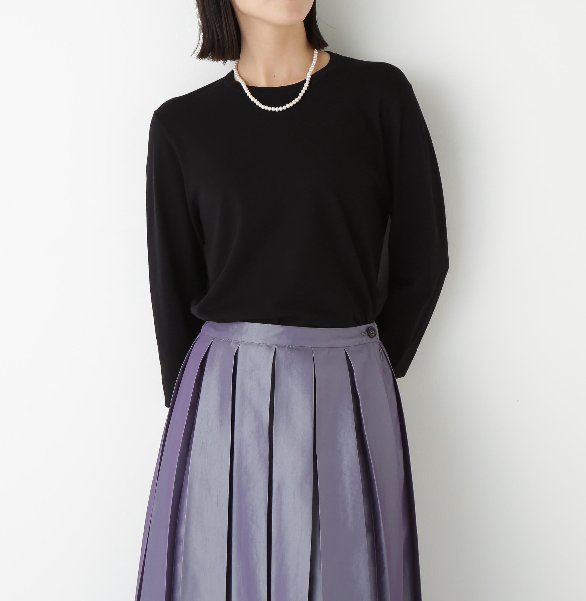 ◆レーヨン混ハイゲージクルーネックプルオーバー ブラック