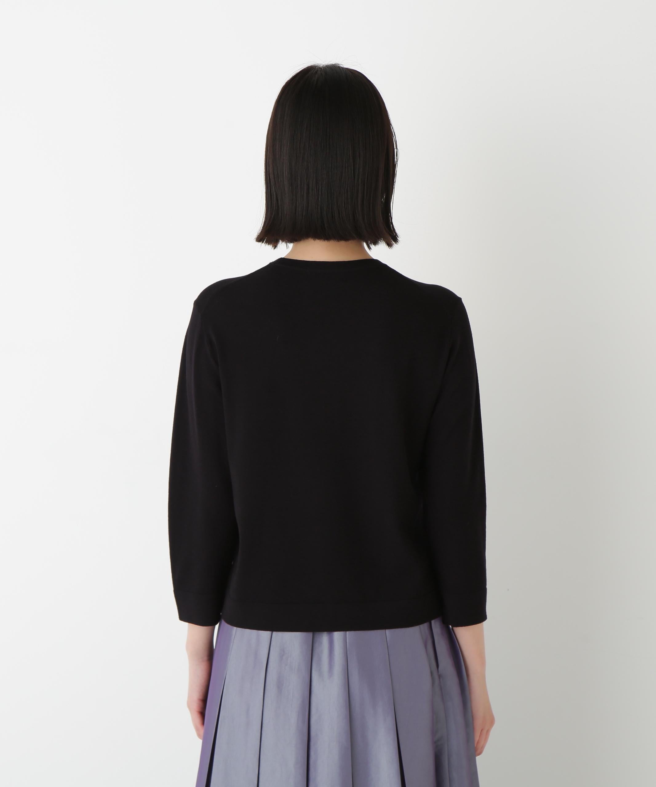 ◆レーヨン混ハイゲージクルーネックプルオーバー ブラック