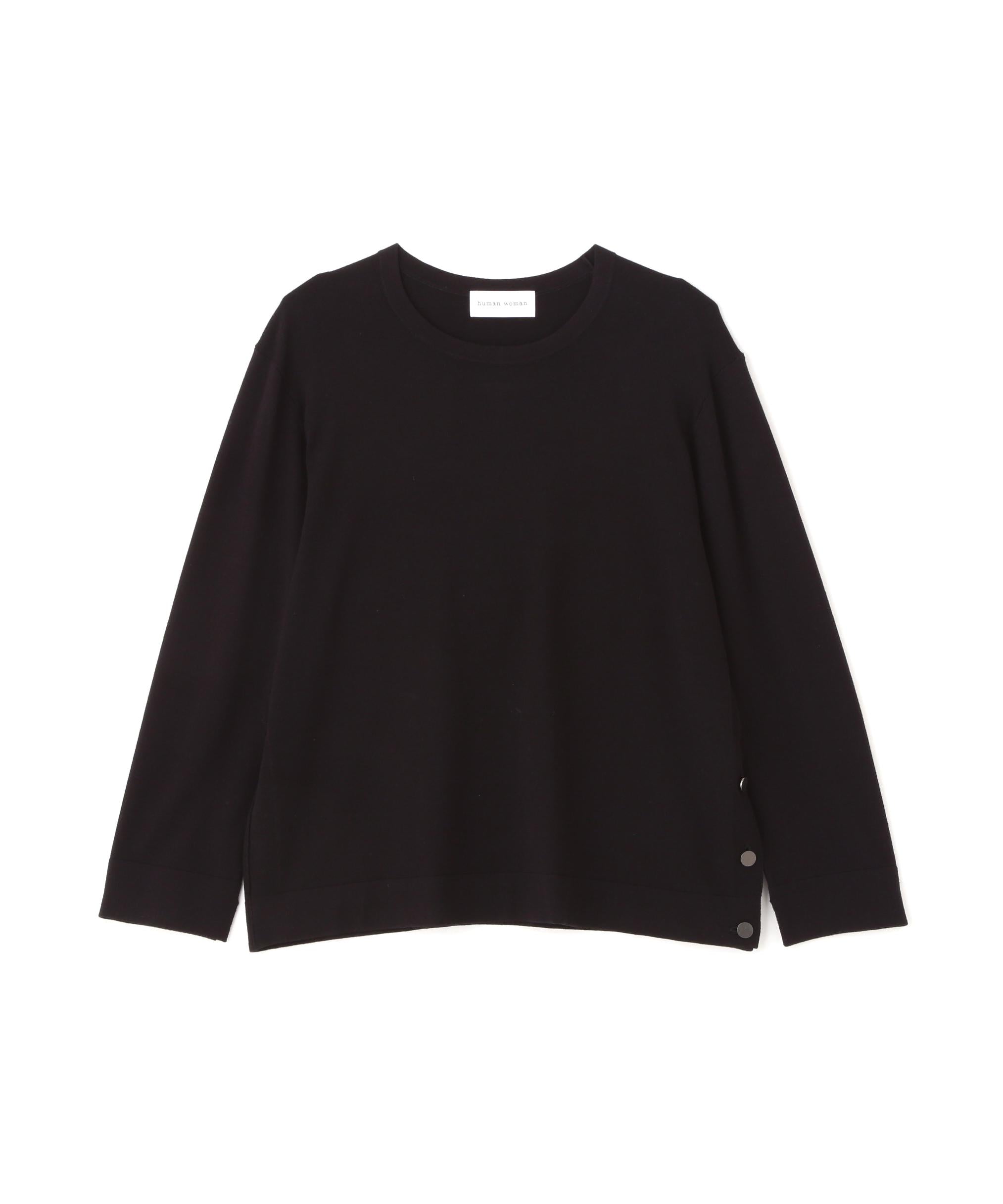 ◆レーヨン混ハイゲージクルーネックプルオーバー ブラック