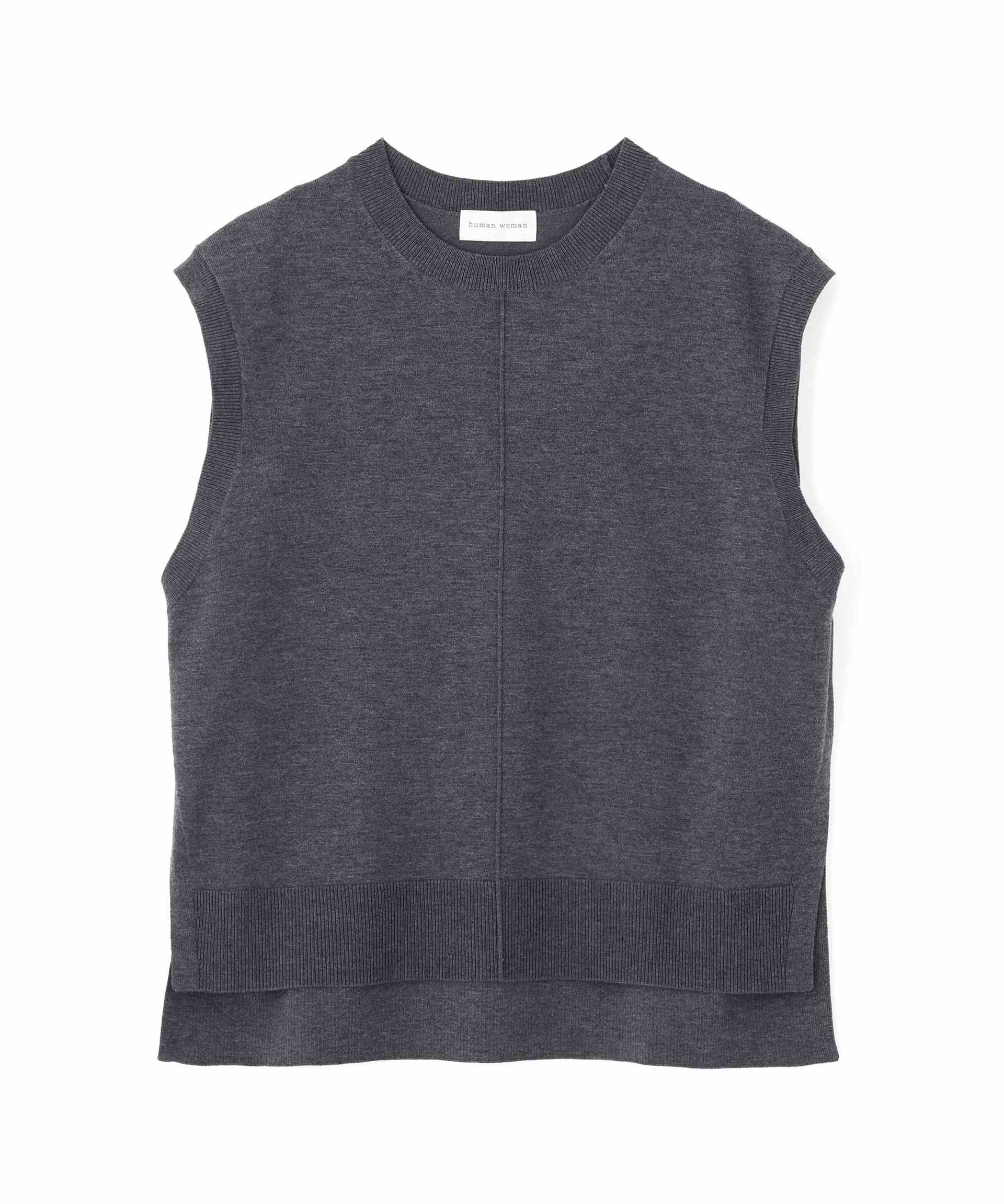 ◆ハーゲージクルーネックニットベスト チャコール1